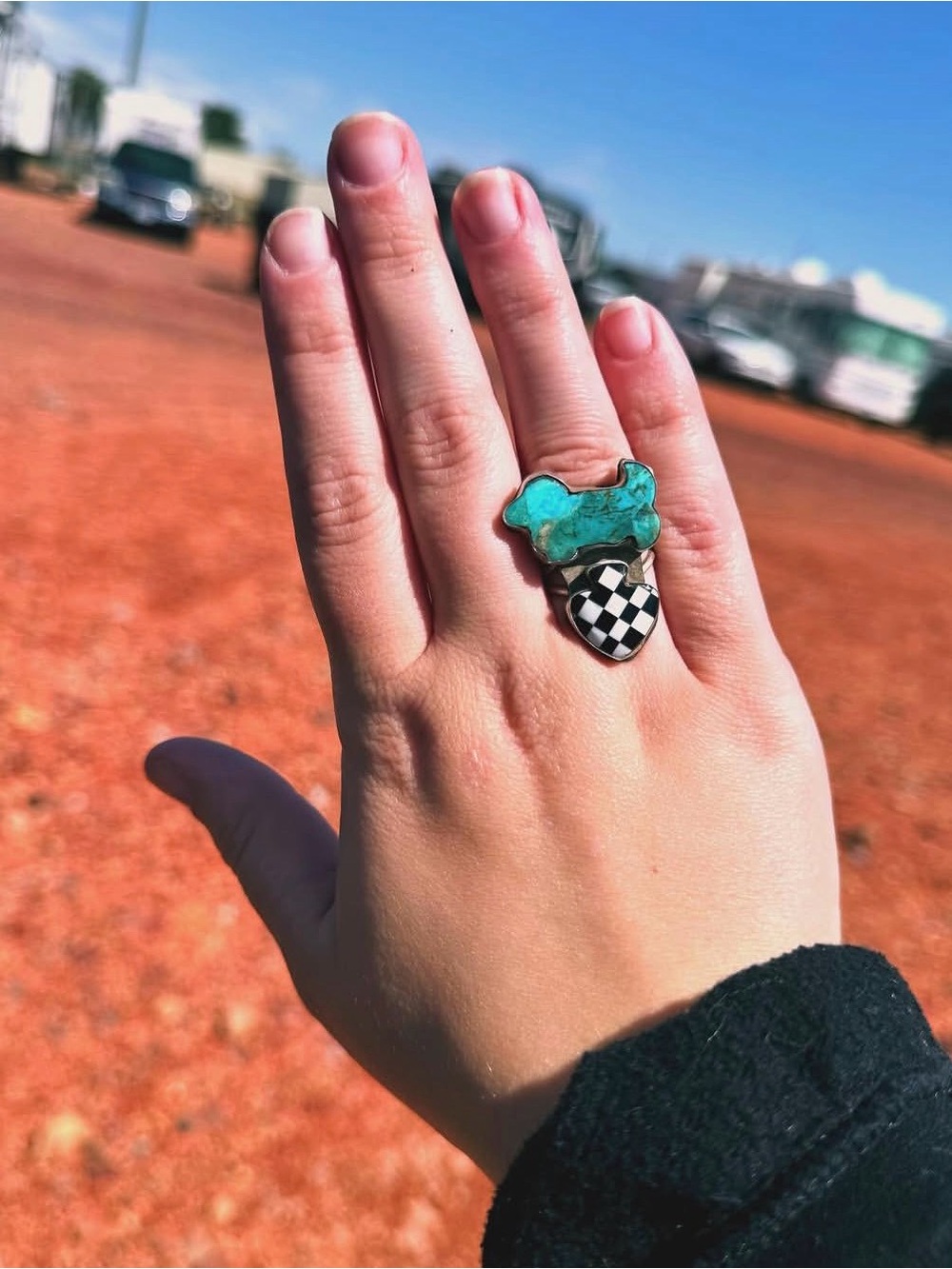Turquoise Weenie dog ring